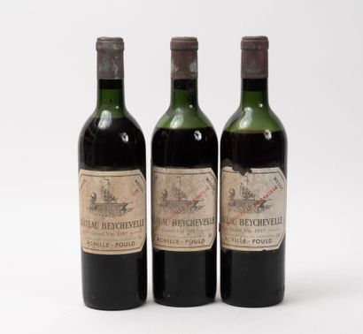 CHÂTEAU BEYCHEVELLE 3 bouteilles, 1957.
GCC4 Saint-Julien.
Niveaux haute épaule et...