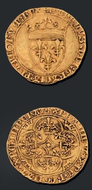CHARLES VI (1380-1422) Écu d'or à la Couronne. Villeneuve les Avignon. D. 369. T...