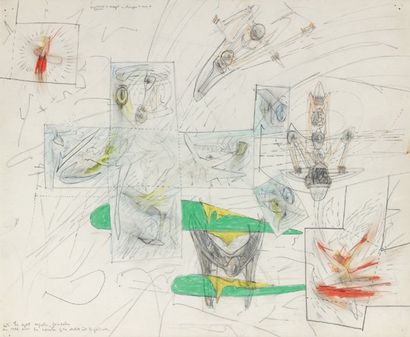 Roberto MATTA « A time is allongé a plane in perspective », circa 1950. Crayons sur...