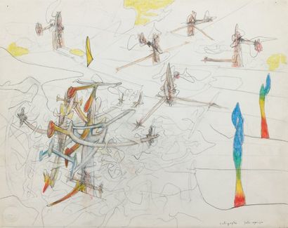 Roberto MATTA « Calligraphie pata-organique », circa 1950. Crayons sur papier. Non...