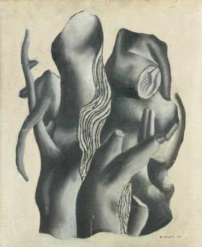 Fernand LÉGER (1881-1955) « Troncs d'arbre ». Huile sur toile, signature en bas à...