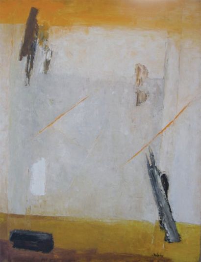 Catherine BARTHELEMY (née en 1951) « Composition, 1970 ». Huile sur toile signée...