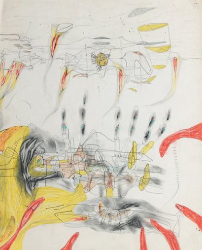 Roberto MATTA « Composition surréaliste », circa 1940. Crayons sur papier. Non signé....