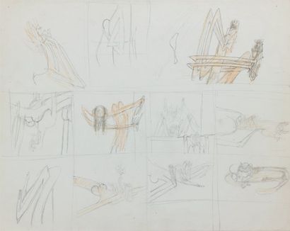 Roberto MATTA « Figure Studies », circa 1945. Crayons sur papier. Non signé. 29,3...