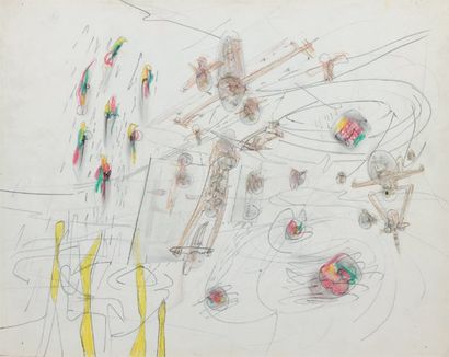Roberto MATTA « Eléments de l'univers », circa 1948. Crayons sur papier. Non signé....