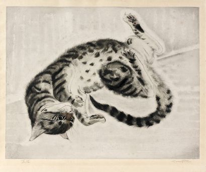 Leonard Tsuguharu FOUJITA (1886-1968) Chat couché, 1929. Planche de l'album «Les...