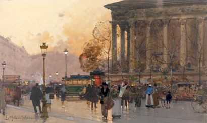Eugène GALIEN LALOUE (1854 -1941) Paris, place de la Madeleine. Gouache, signée en...