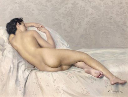 Paul SIEFFERT (1874-1957) Femme nue endormie, de dos. Huile sur toile, signée en...