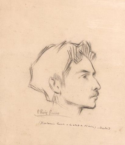 Pablo Picasso (1881-1973) Portrait de Hortensio Güell. Circa 1894-1897 Fusain Signé...