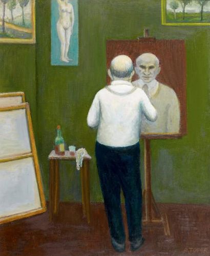 Abram TOPOR (1903-1992) Le peintre et autoportrait. Huile sur toile, signée en bas...