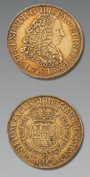 PEROU Ferdinand VI (1746-1760) 8 Escudos 1751. Lima. [Fr. 16]. TTB