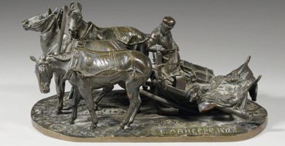 LANCERAY Eugène-Alexandrovitch (1848-1886) "Troïka à trois chevaux". Epreuve en bronze...