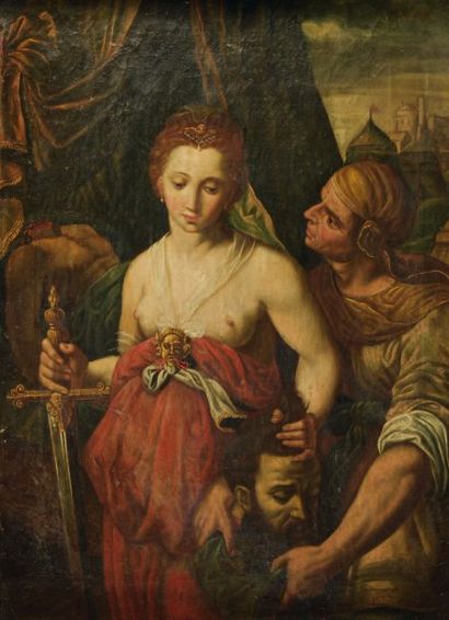 ECOLE FRANÇAISE, Premier quart du XVIIème siècle "Judith avec la tête d'Holopherne"....