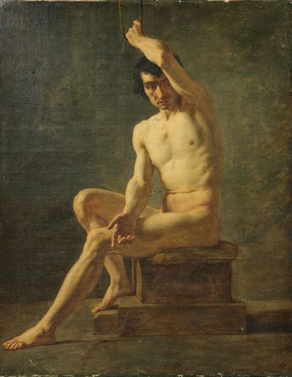 GUERIN Pierre-Narcisse (Attribuée à) (1774 - 1833) "Académie d'homme assis, le bras...