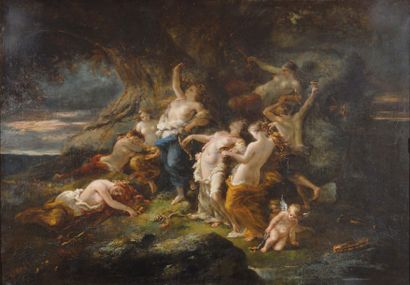 DIAZ DE LA PENA Narcisse (Attribuée à) (1807-1876) "Bacchantes". Huile sur toile....