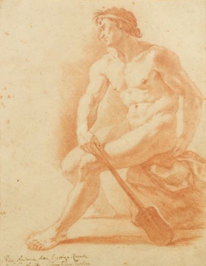RUGENDAS Georg-Philipp (Augsbourg 1666 - id. ; 1742) "Académie d'homme assis". Sanguine...