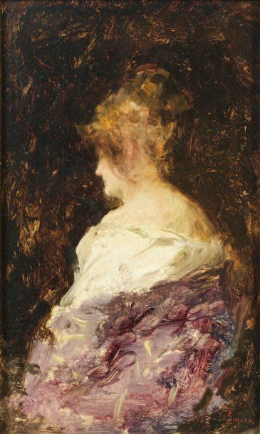 GRIGORESCU Nicolas (1838-1907) "Femme de trois quart". Huile sur panneau signé en...