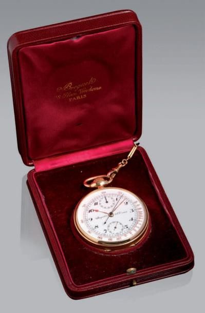 BREGUET N° 1567 Montre chronographe de poche en or. Cadran émaillé blanc émaillé...
