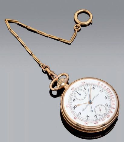 BREGUET N° 1567 Montre chronographe de poche en or. Cadran émaillé blanc émaillé...