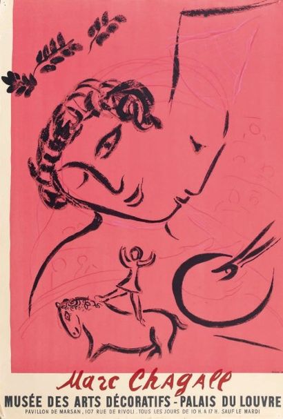 Marc CHAGALL (1887-1985) d’après - Le Peintre en rose. Affiche originale pour une...