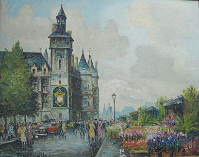 FRANCK WILL (1900-1951) "Marché aux fleurs, Paris". Huile sur toile signée en bas...