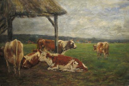 null Ecole française fin XIXème-début XXème siècle
« Vaches au pré ».
Huile sur toile....