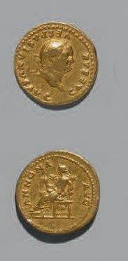 null Vespasien (69-79) Auréus - 7,23 g. Sa tête laurée à droite. R/Femme assise à...