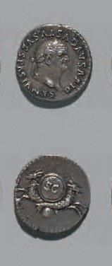 null Vespasien (69-79) Denier. Sa tête laurée à droite. R/SC. sur un bouclier soutenu...