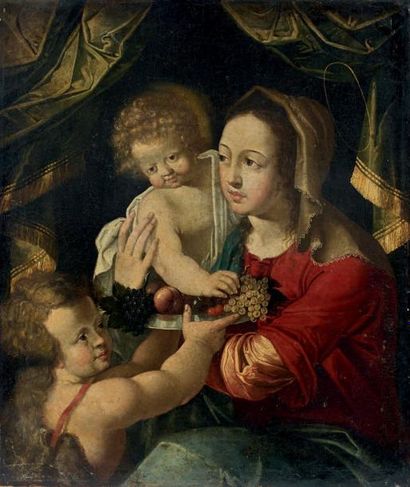 Ecole FLAMANDE du XVIIème siècle Vierge à l'Enfant avec le petit saint Jean-Baptiste...