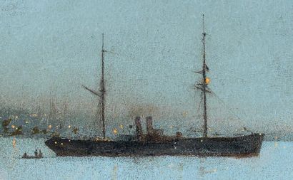 Atkinson GRIMSHAW (1836-1893) « Starboard light ». Huile sur carton signée en bas...