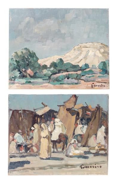 Louis MORÈRE (1888-1949) La montagne blanche de Chichaoua, 1931. - Souk à Marrakech....