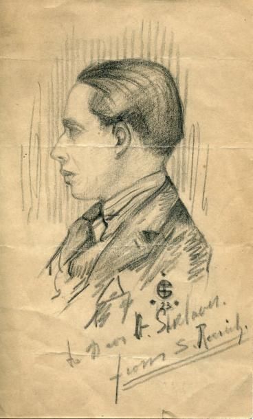 Svetoslav ROERICH (1904-1993) Portrait d'homme. Crayon signé et dédicacé en bas à...