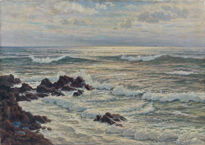 Wartan MAHOKIAN (1869-1937) Soleil couchant sur la mer. Huile sur toile signée en...