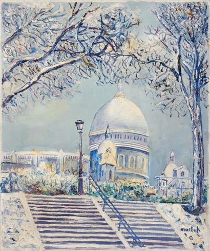 Elisée MACLET (1881-1962) Montmartre, le Sacré Coeur. Huile sur toile signée en bas...