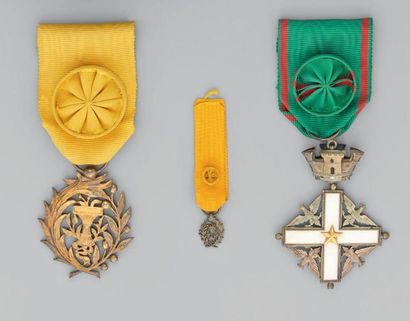 CAMBODGE Ordre Royal du Muniséraphon (créé en 1905). Insigne en vermeil et sa réduction...