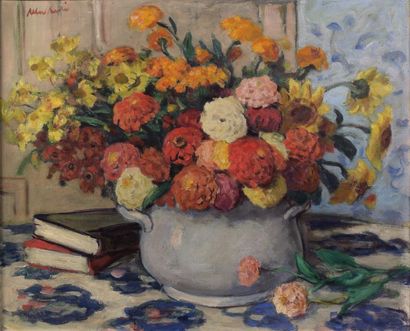 Albert ANDRE (1869-1954) "Vase de fleurs". Huile sur toile, signée en haut à gauche....
