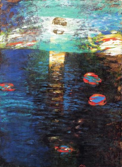 Gianni DOVA (1925-1991) "Coucher de soleil". Huile sur toile, signée en bas à droite,...