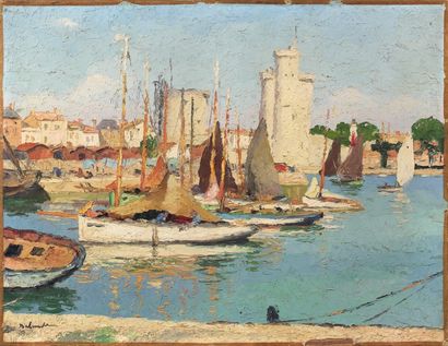 Gaston BALANDE (1880-1971) "Le Port de La Rochelle". Huile sur toile, signée en bas...