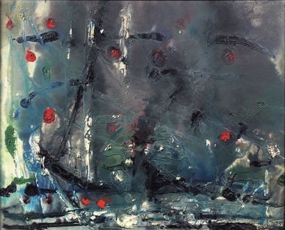 Thanos TSINGOS (1914-1965) "Composition". Huile sur toile, signée en bas à droite....