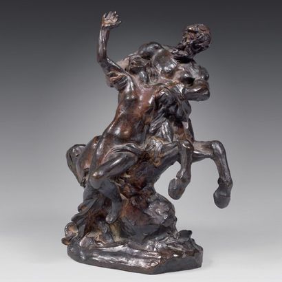 Aimé-Jules DALOU (1838-1902) "Le Centaure Néssus enlevant Déjanire". Epreuve en bronze...