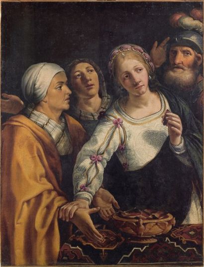 null Ecole italienne du XVIIe siècle "La mort de Porcia". Huile sur toile. (Rentoilage;...