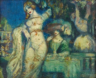 Federico BELTRAN-MASSES (1885-1949) Femmes attablées ou cueillant du raisin sur une...