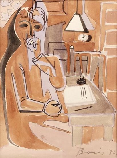 Francisco BORES (1898-1972) «Une heure du matin.» [19]34. Aquarelle sur trait de...