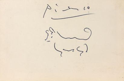 Pablo Picasso (1881-1973) Petit chien, 1969. Stylo bic, signé en haut au centre....