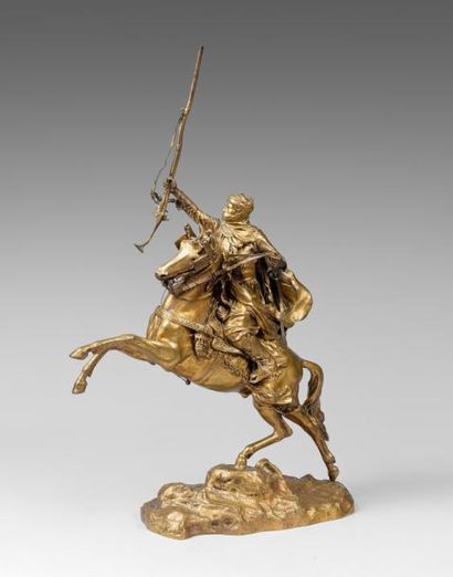 Jean-Baptiste BELLOC (1863-1919) Cavalier arabe sur un cheval cabré. Epreuve en bronze...