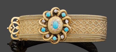 null Bracelet ruban en alliage d'or jaune (585 millièmes), à décor de quadrillage...