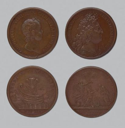 null Ensemble de 36 médailles en bronze au buste de Louis XIV par Mauger. de 1664...
