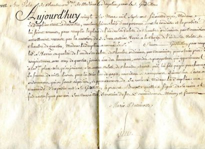 Marie Antoinette Brevet manuscrit signé (secrétaire) 26 Mars 1772; une page in-4...