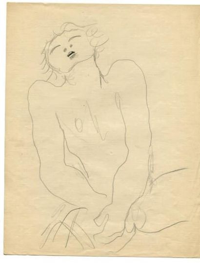 COCTEAU (Jean) Homme nu. Dessin original au crayon, exécuté vers 1926-1928; 21 x...
