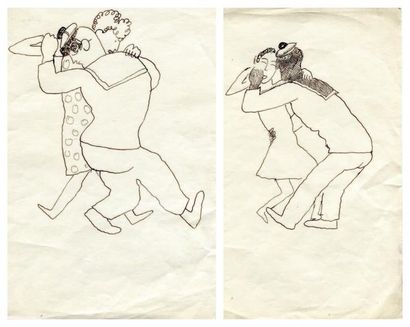 COCTEAU (Jean) Couples de Danseurs. Réunion de 2 dessins originaux à l'encre, exécutés...